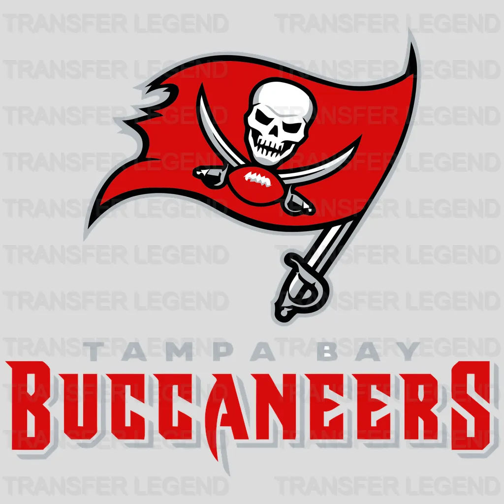 Tampa Bay Buccaneers Flag Above Stacked Wordmark NFL Design - DTF Heat Transfer