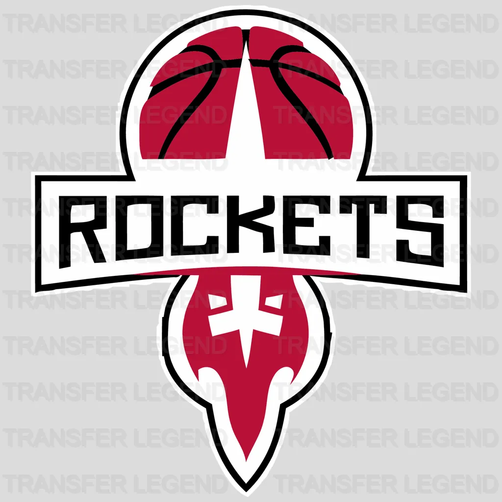 Houston Rockets Retro Shield with Rocket & Basketball NBA Design - DTF Heat Transfer