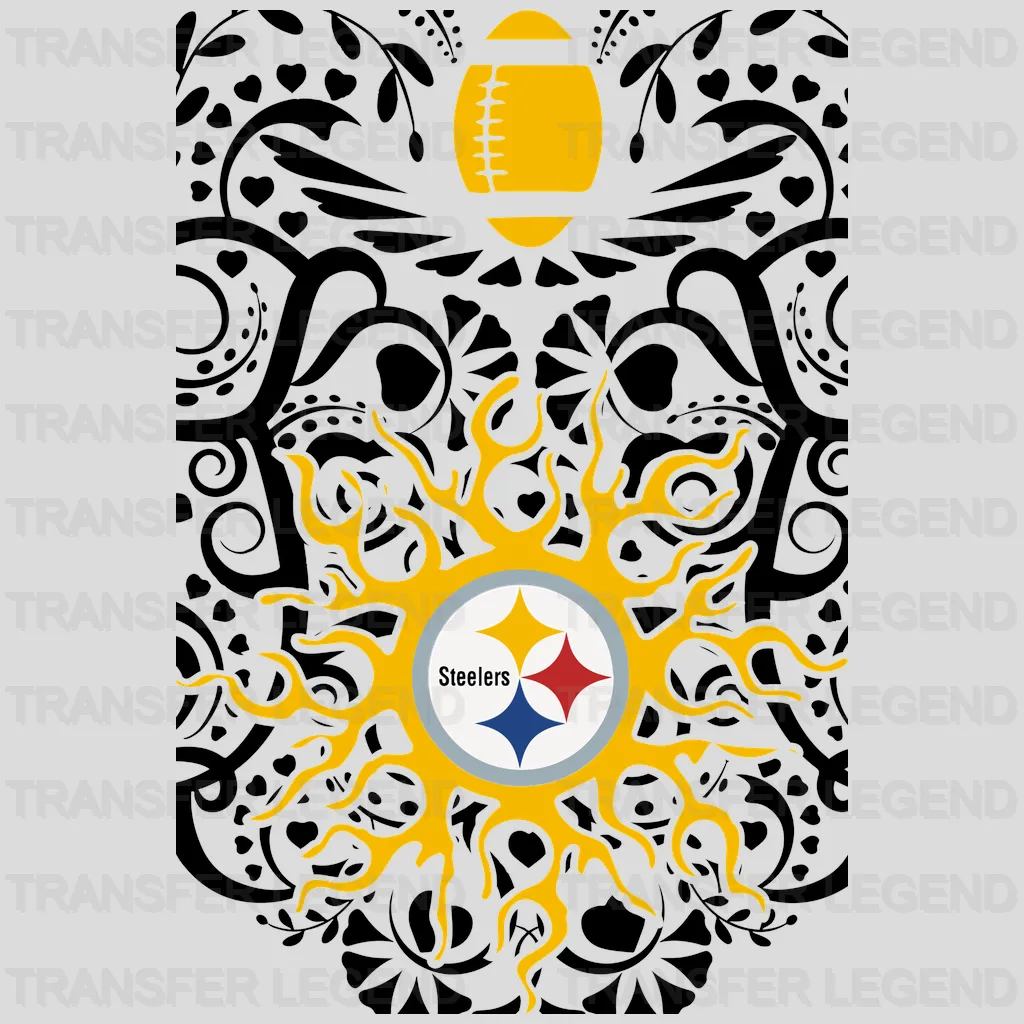 Pittsburgh Steelers twin pointing fists framing logo, NFL design - DTF Heat Transfer