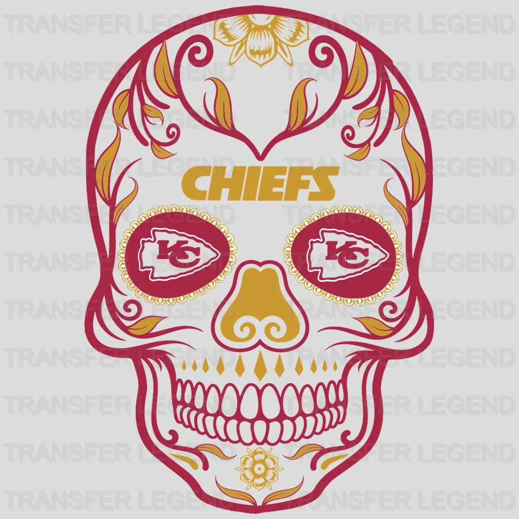 Kansas City Chiefs Sugar‑Skull Emblem NFL Design - DTF Heat Transfer