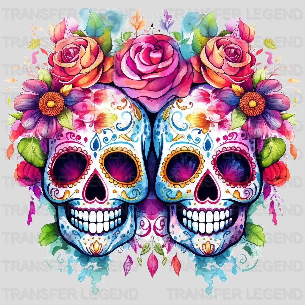 HALLOWEEN TWIN SKULLS Design - DTF heat transfer - transferlegend