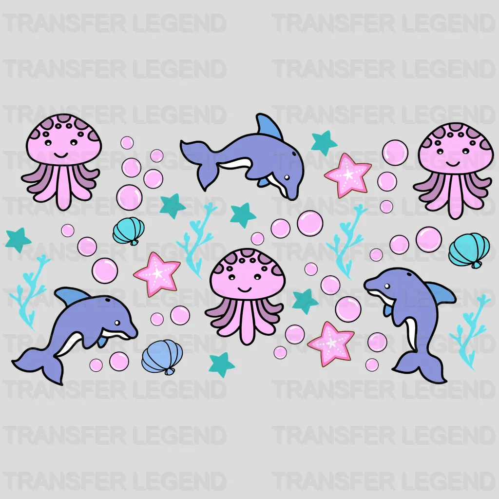 Dolphins And Squids UV DTF Transfer Cup Wrap UV DTF Sticker - transferlegend