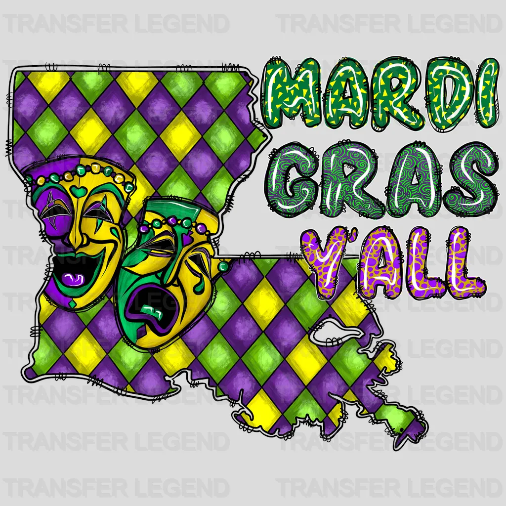 Mardi Gras Y'all Design- Mardi Gras DTF heat transfer - transferlegend