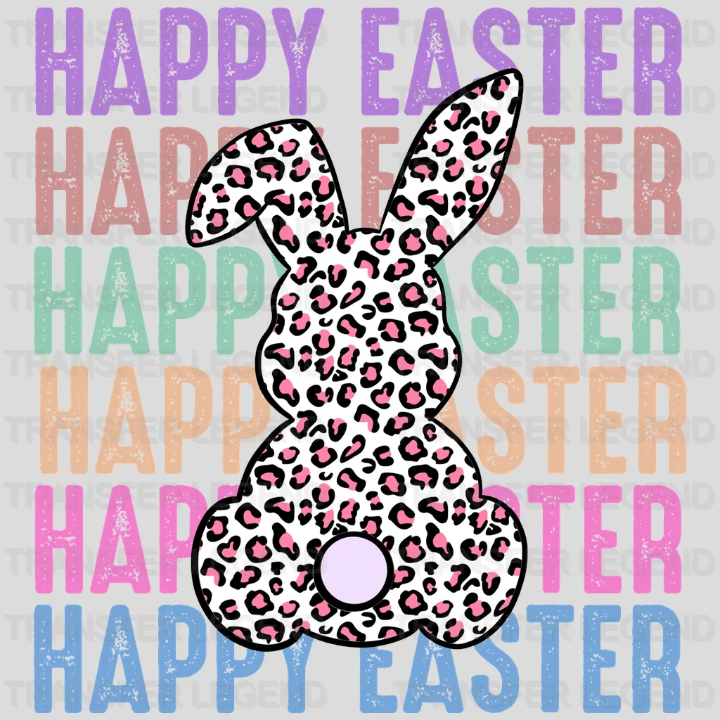 Colorful Happy Easter Leopard Bunny Design - DTF heat transfer - transferlegend