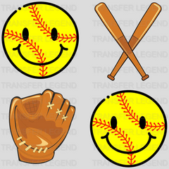 Softball Smiley Faces DTF Transfer - transferlegend