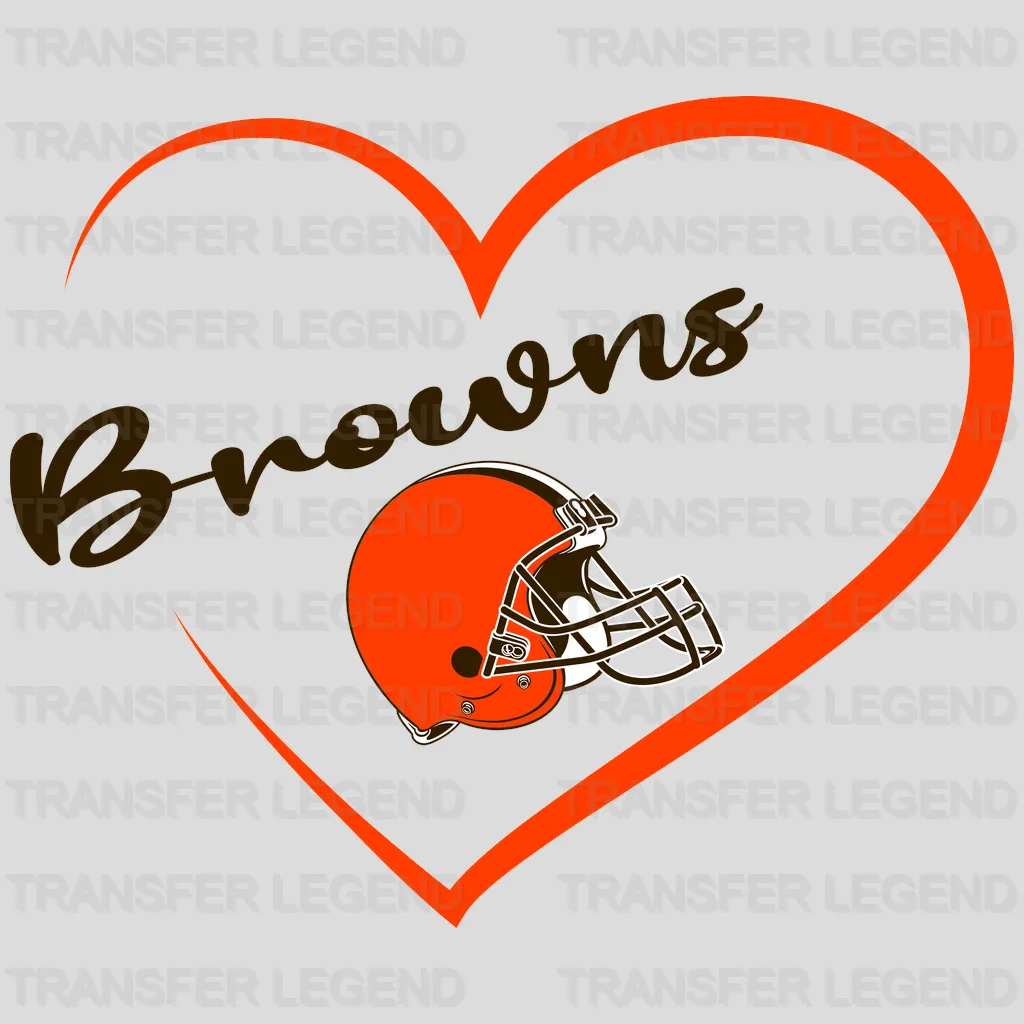 Cleveland Browns Heart Outline Helmet Logo NFL Design - DTF Heat Transfer