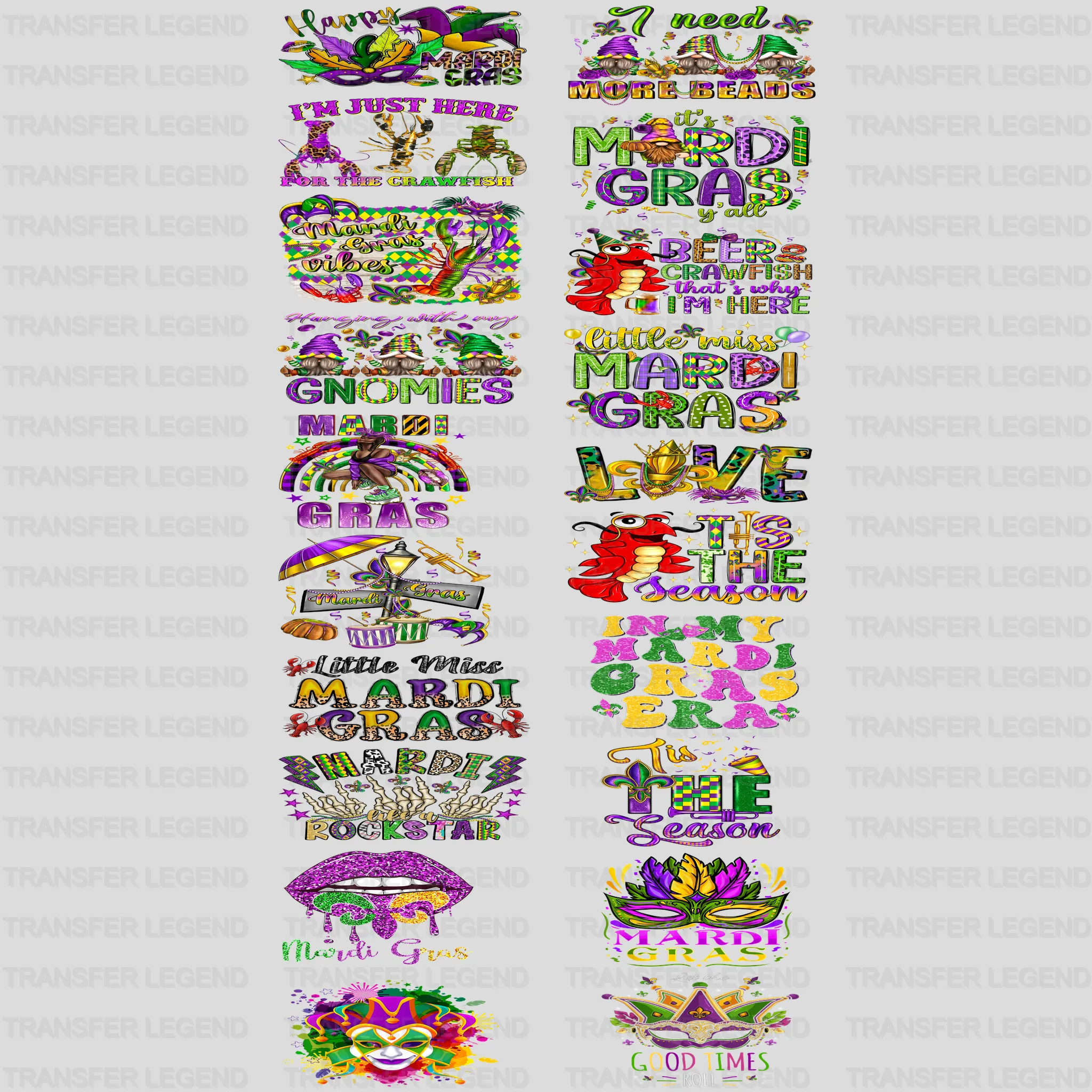 Mardi Gras Premade Gang sheet - 20 PCS 10 INCH - transferlegend