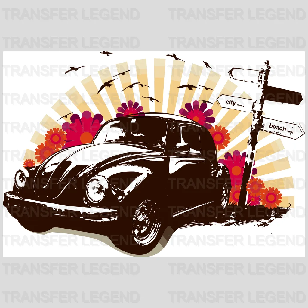 Cars City Or Beach Clasic Car Designs - DTF Heat Transfer - transferlegend