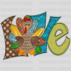 Love Cute Turkey Thanksgiving Design - DTF heat transfer - transferlegend