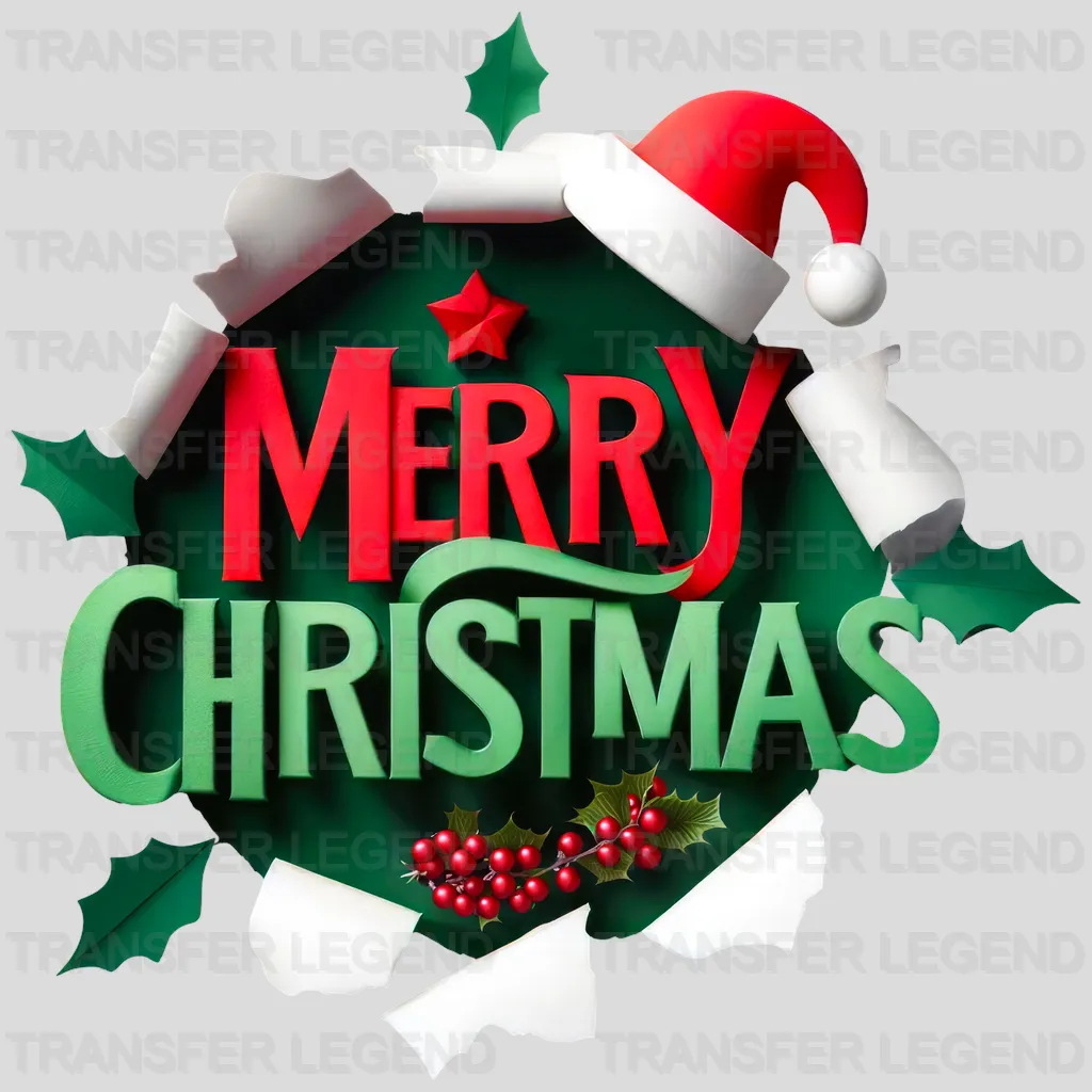 MERRY CHRISTMAS 3D Christmas Design - DTF heat transfer - transferlegend