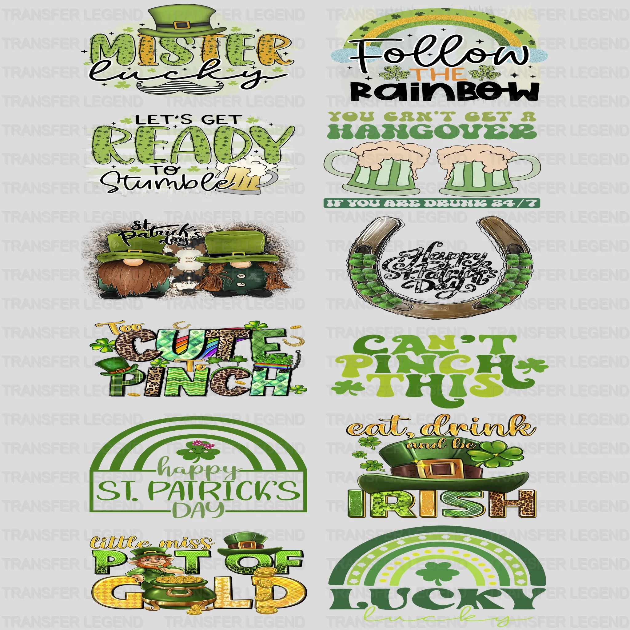 St. Patrick's Day Premade Gang sheet - 12 PCS 10 INCH - transferlegend