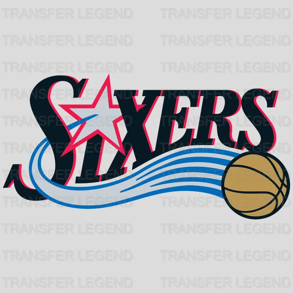 Philadelphia 76ers Script Sixers with Shooting-Star Basketball NBA Design - DTF Heat Transfer