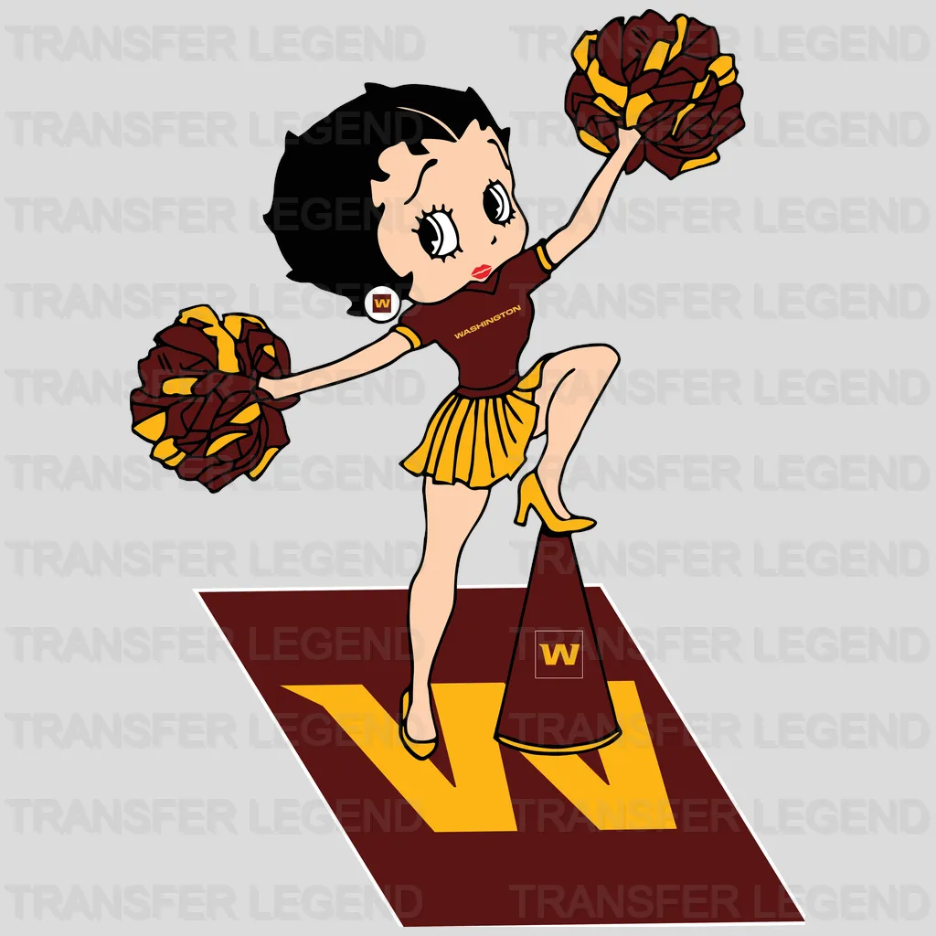 Washington Football Team Cheerleader with Flag Illustration NFL Design - DTF Heat Transfer
