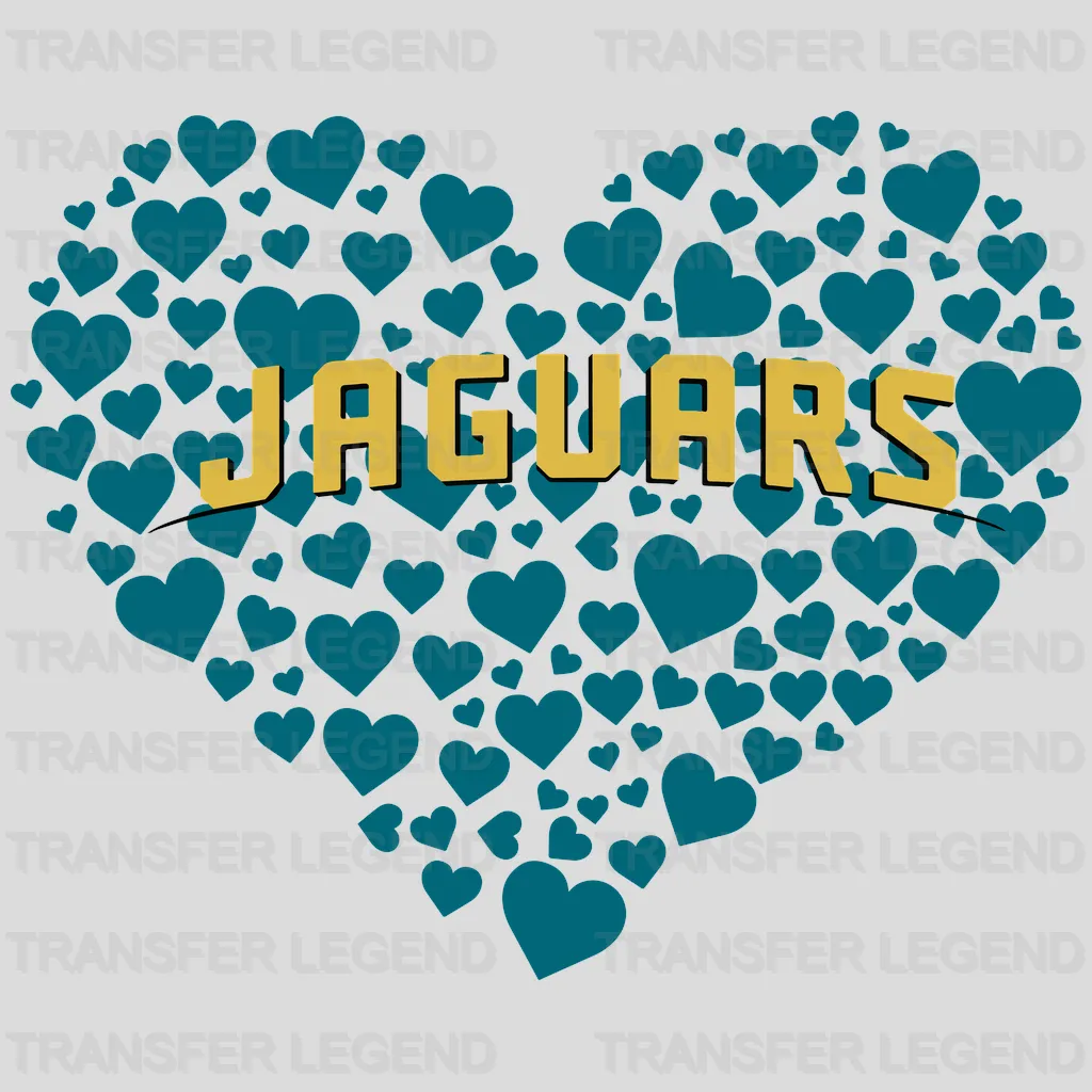 Jacksonville Jaguars Heart Cluster Wordmark NFL Design - DTF Heat Transfer