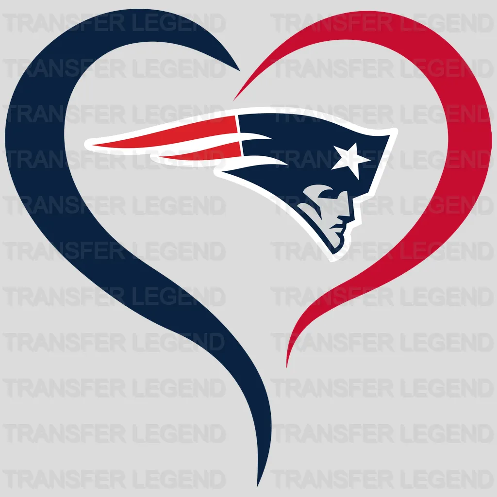 New England Patriots overlapping heart and head emblem, NFL design - DTF Heat Transfer
