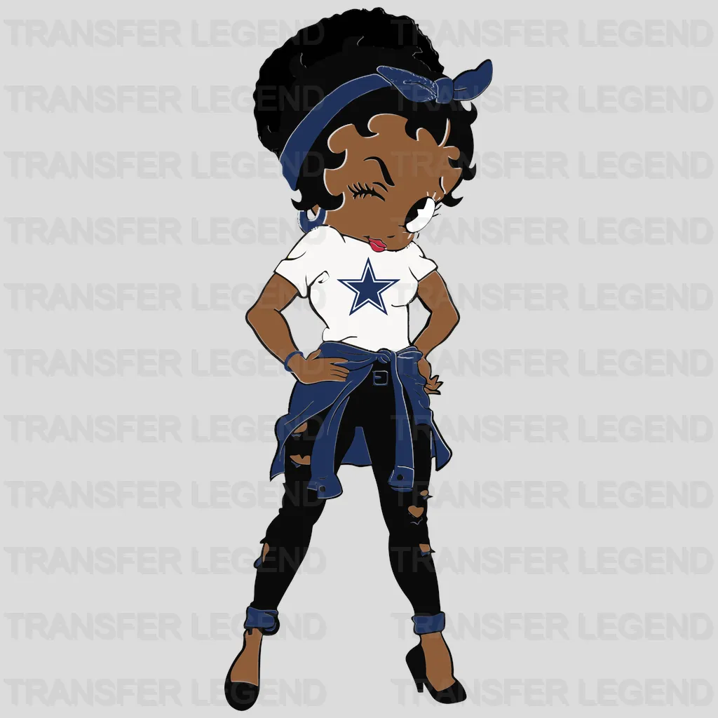 Dallas Cowboys Retro Fan Girl Standing Illustration NFL Design - DTF Heat Transfer