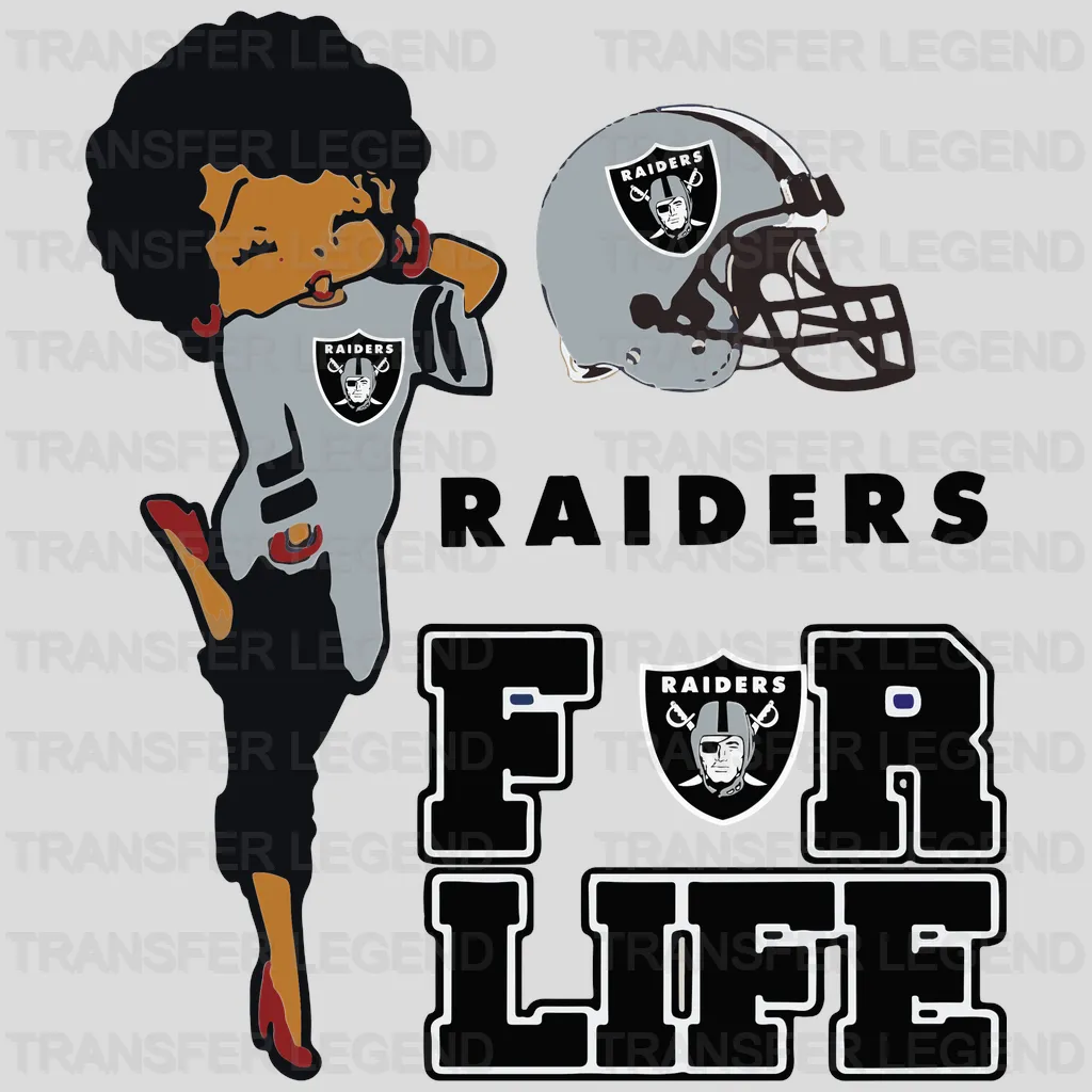 Las Vegas Raiders paired cartoon fans with shield accents, NFL design - DTF Heat Transfer