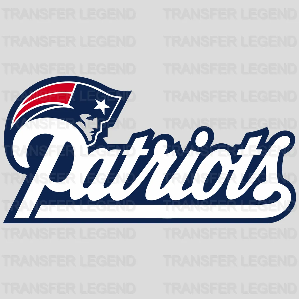 New England Patriots curved script within oval badge, NFL design - DTF Heat Transfer