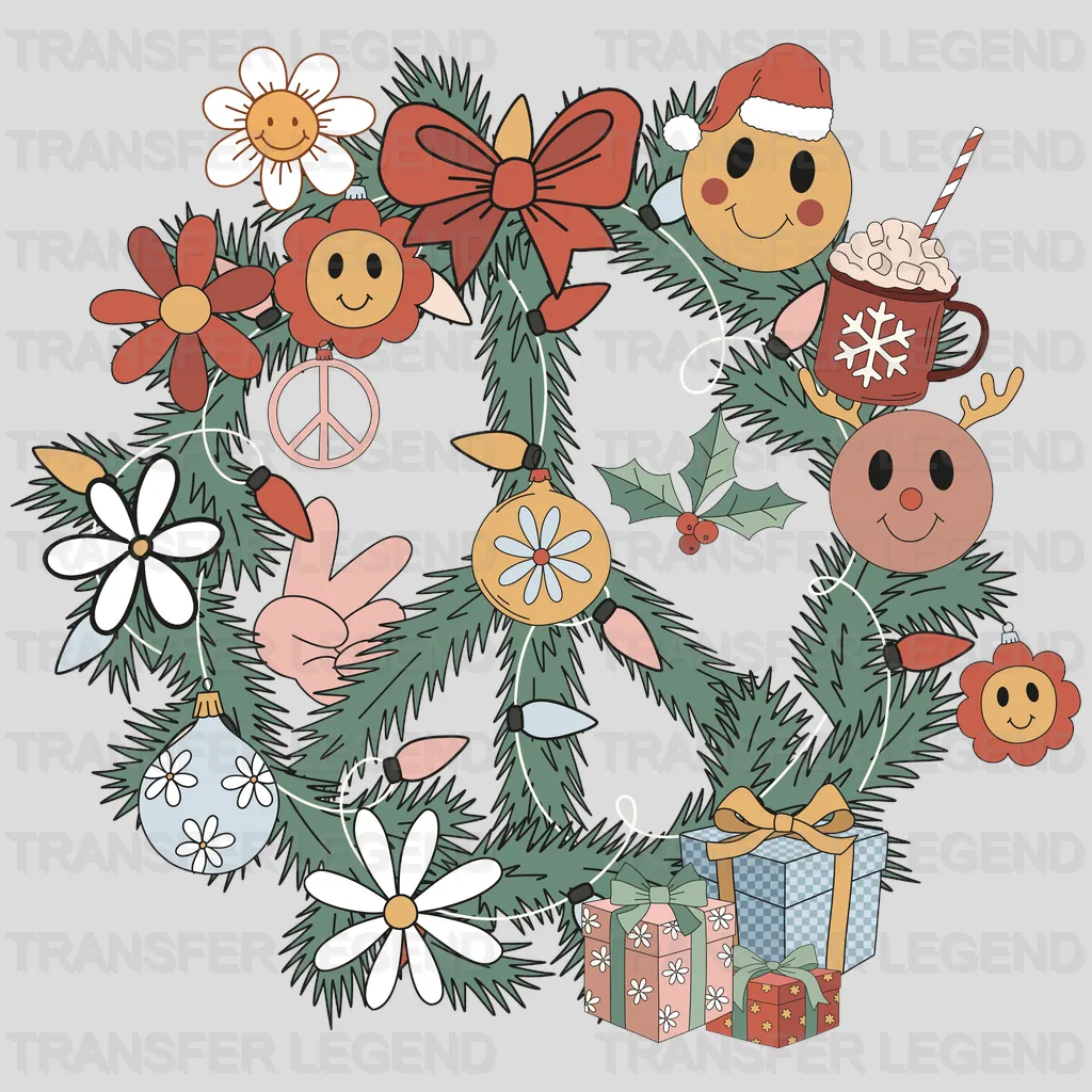 SMILEY FACE WREATH Christmas Design - DTF heat transfer - transferlegend