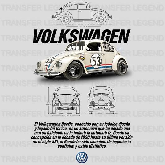 Volkswagen Beetle 1930 53 Cars Design - DTF Heat Transsfer - transferlegend