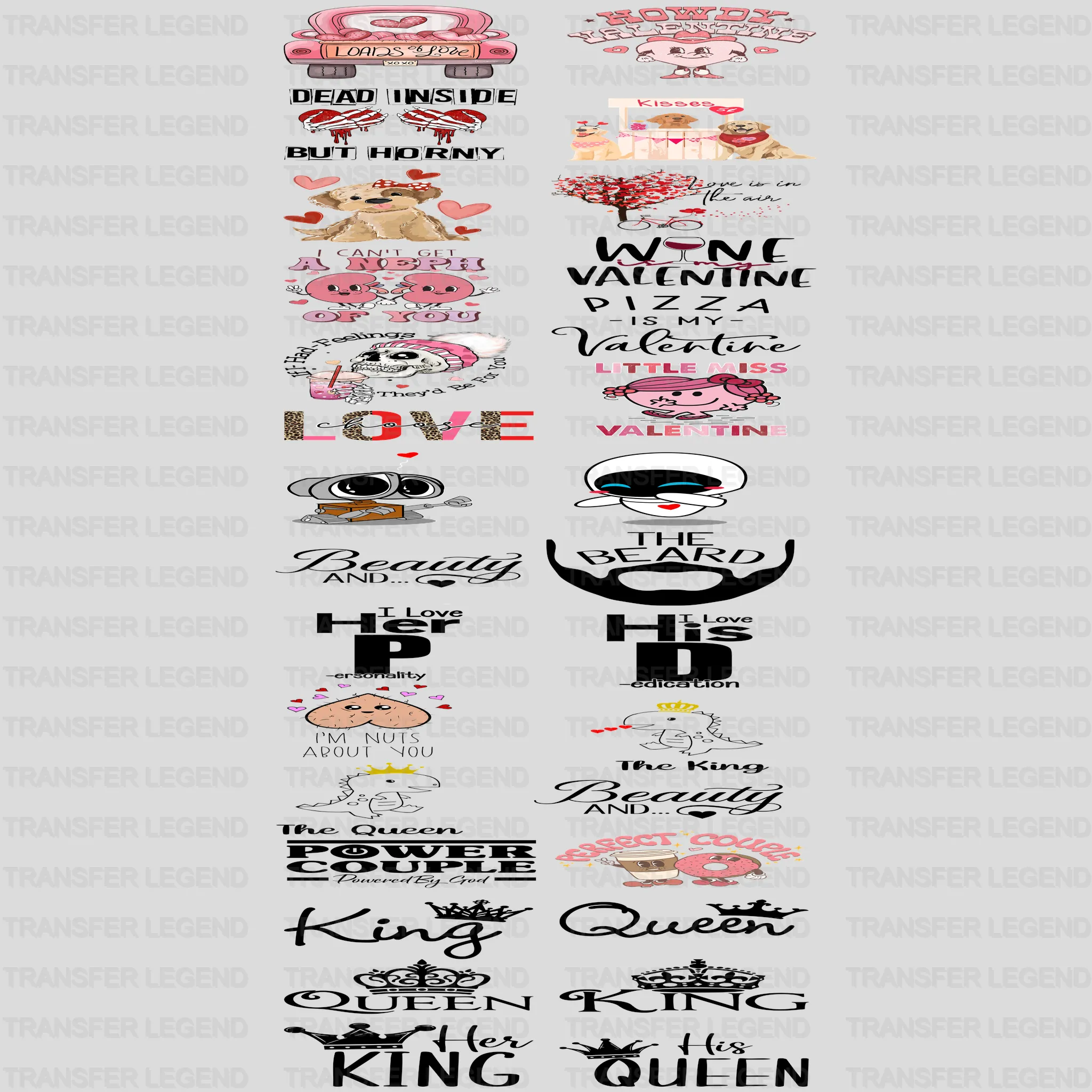 Valentine's Premade Gang sheet - 30 PCS 10 INCH - transferlegend