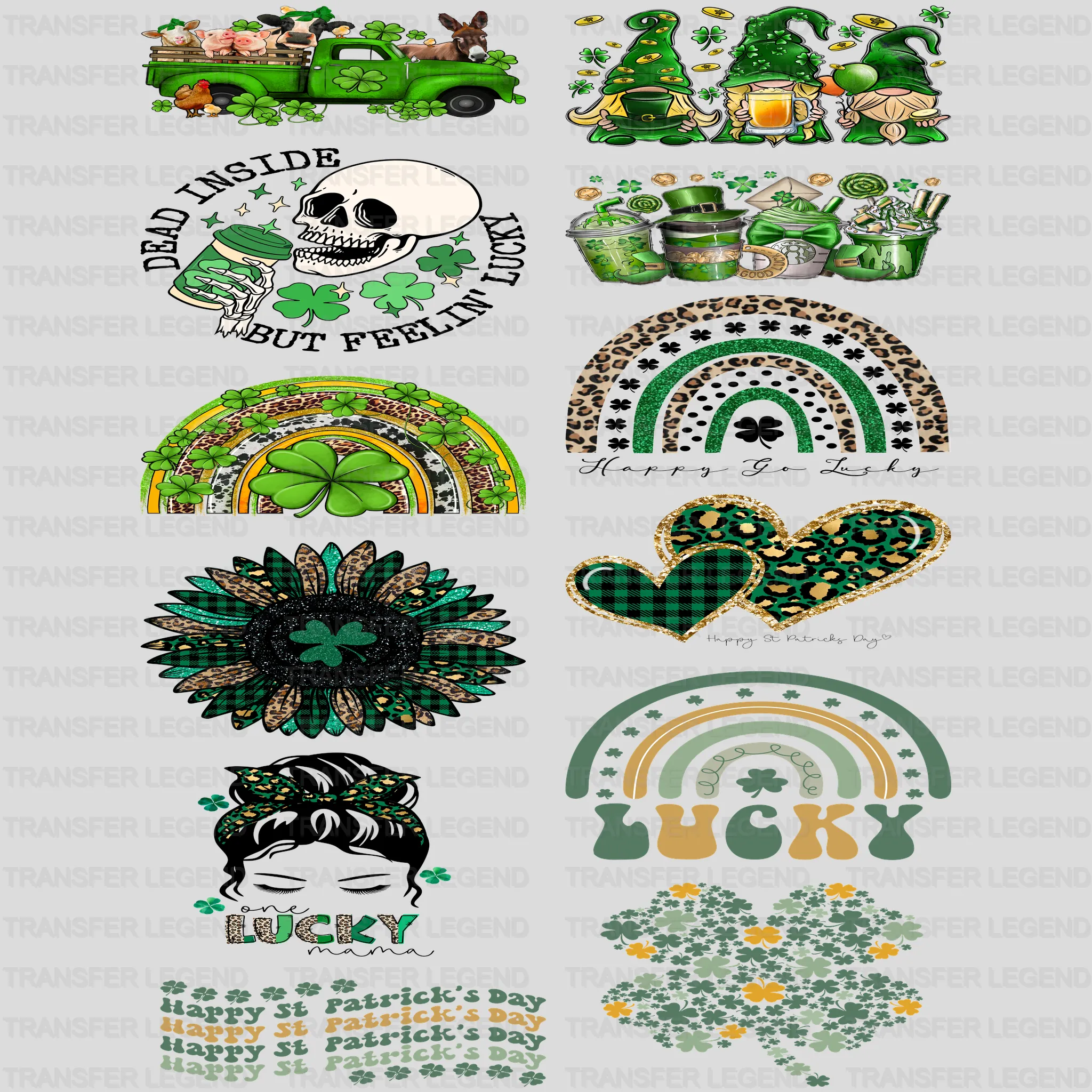 St. Patrick's Day Premade Gang sheet - 12 PCS 10 INCH - transferlegend