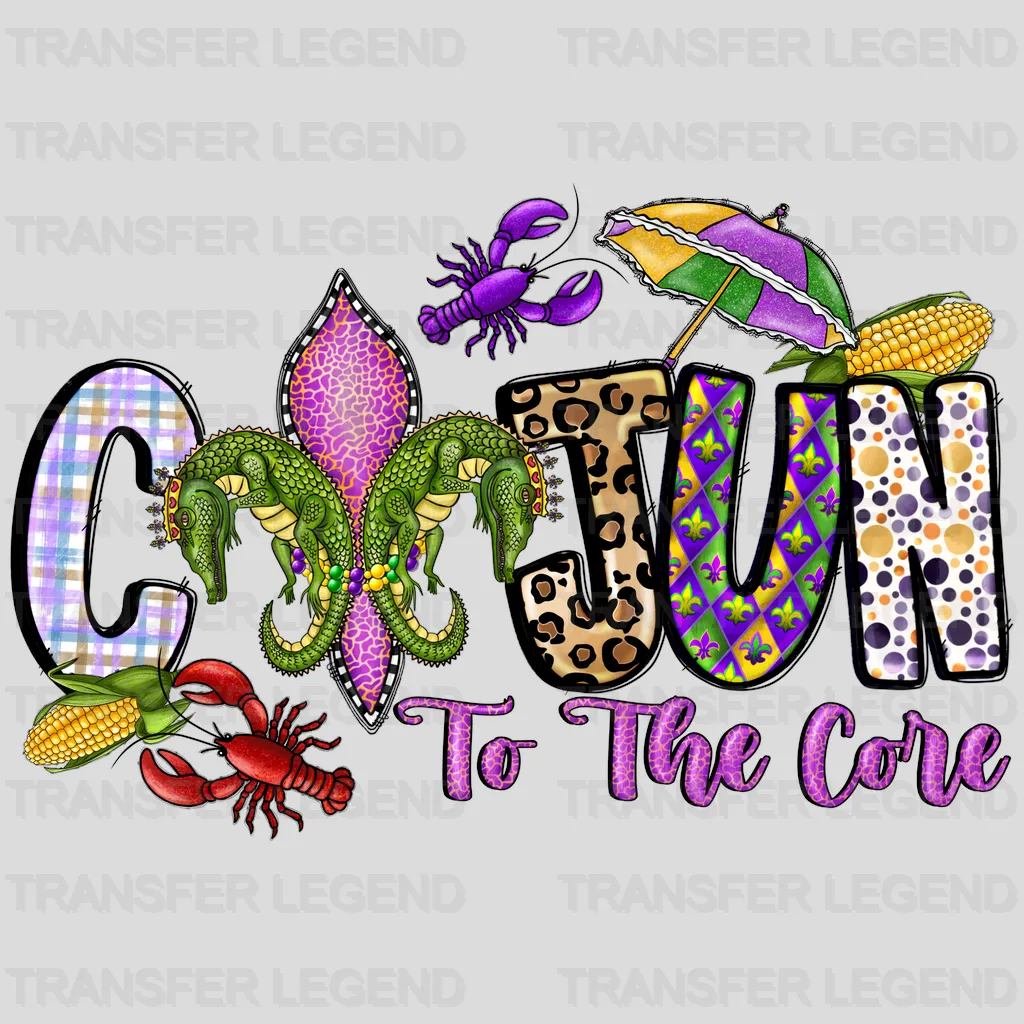 Cajun To The Core Mardi Gras Design- Mardi Gras DTF heat transfer - transferlegend