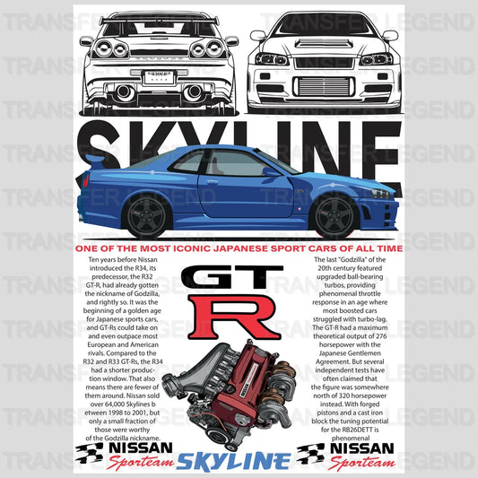 Nissan Skyliner GT-R34 Cars Design - DTF Heat Transfer - transferlegend