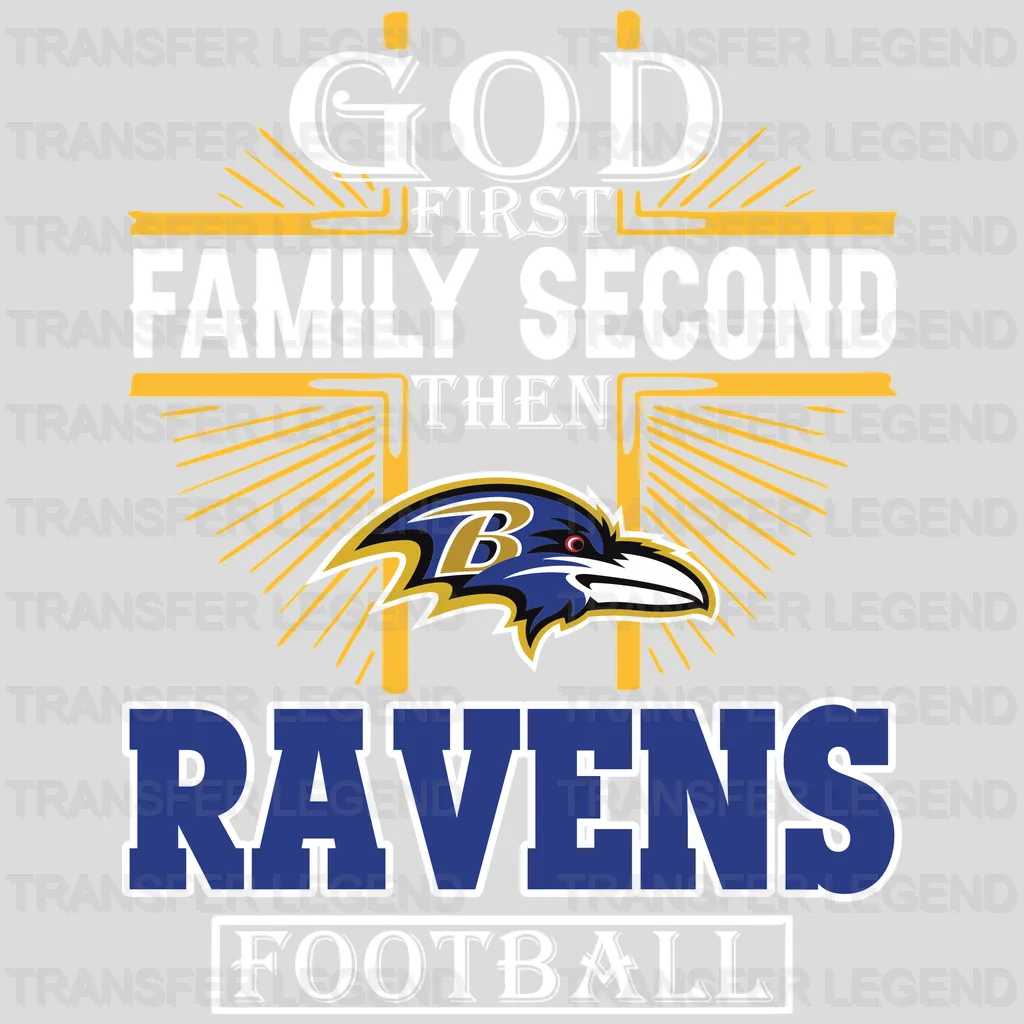 Baltimore Ravens “God Family Football” Stacked Wordmark NFL Design - DTF Heat Transfer