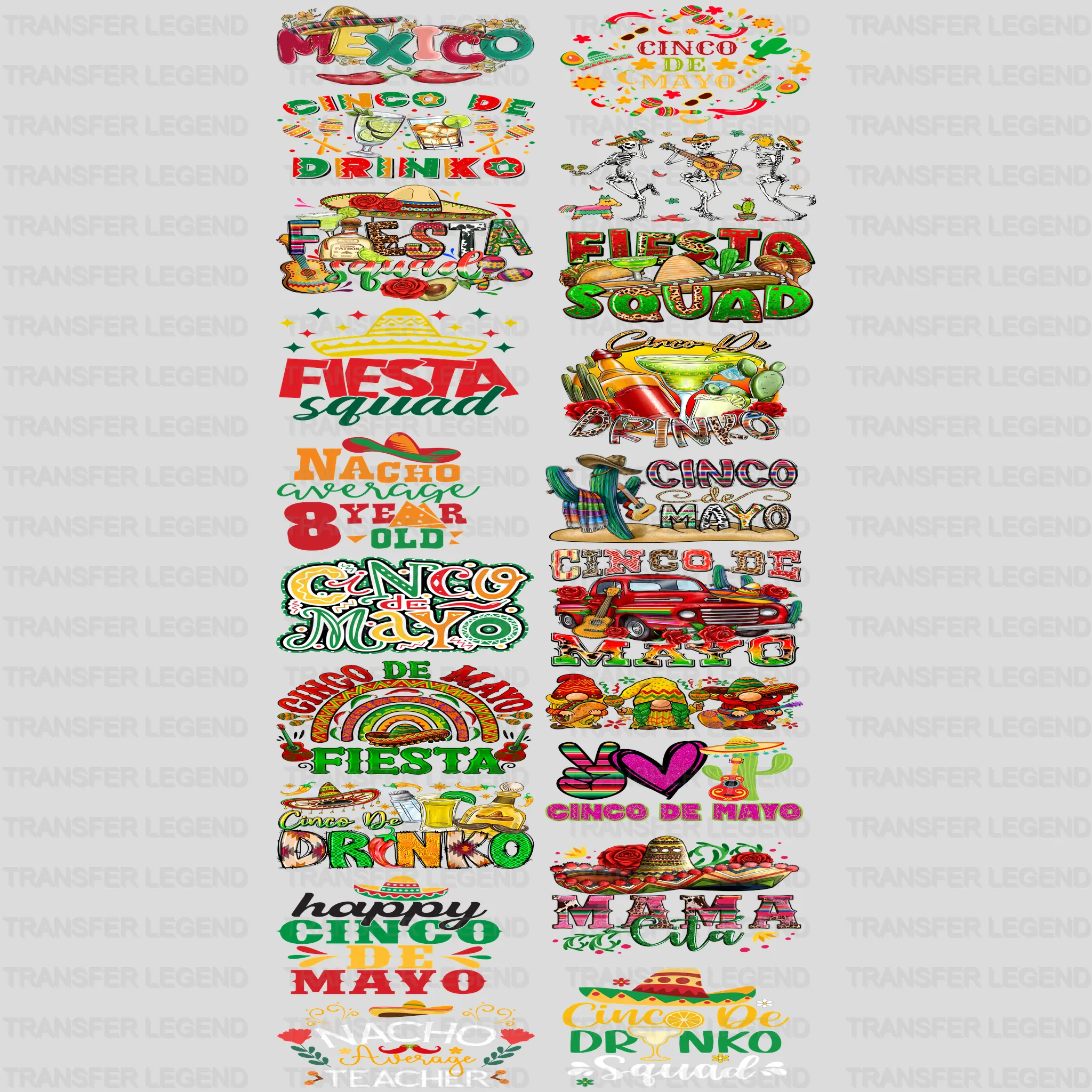 Cinco De Mayo Premade Gang sheet - 20 PCS 10 INCH (Bundle 2) - transferlegend