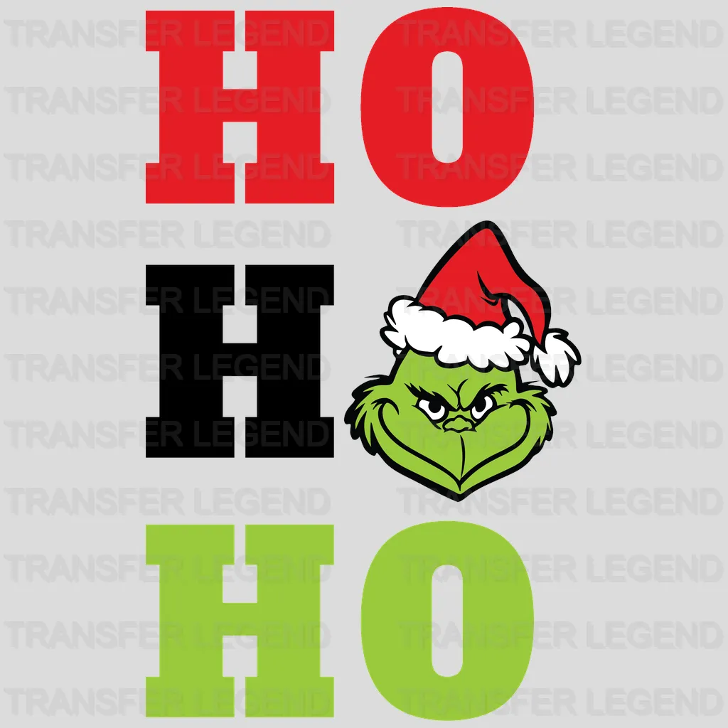 HO HO HO Grinch Smiley Face Design, Christmas Design, Dtf Heat Transfer - transferlegend