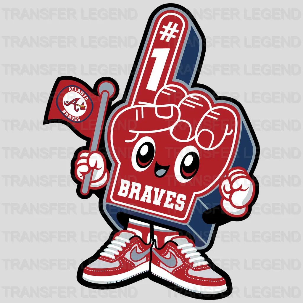Atlanta Braves MLB Mascot With Foam Finger Cartoon - DTF Iron On Transfer