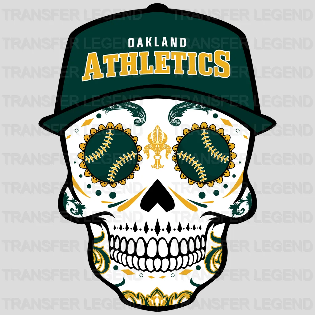 Oakland Athletics MLB Sugar Skull With Cap Illustration - DTF Iron On Transfer