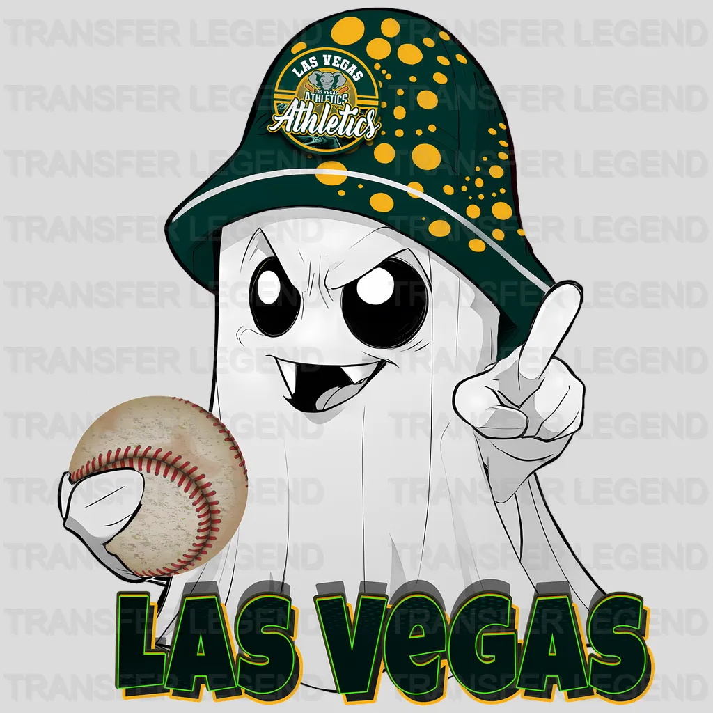Oakland Athletics MLB Las Vegas Athletics Cute Ghost With Hat Halloween - DTF Iron On Transfer