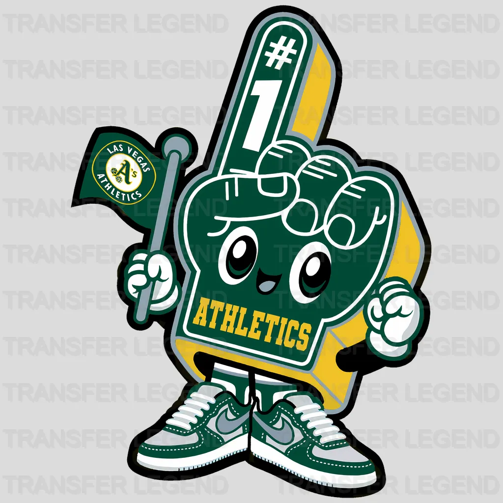 Oakland Athletics MLB Stomper Mascot With Foam Finger - DTF Iron On Transfer