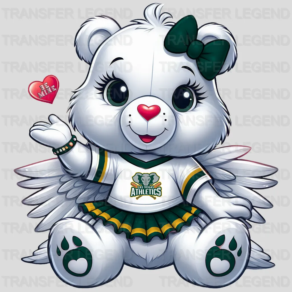Oakland Athletics MLB Cute Care Bear Mascot With Bow - DTF Iron On Transfer