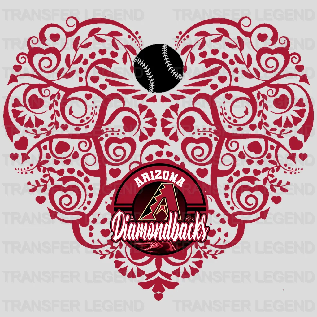 Arizona Diamondbacks MLB Floral Pattern Heart Shape - DTF Iron On Transfer