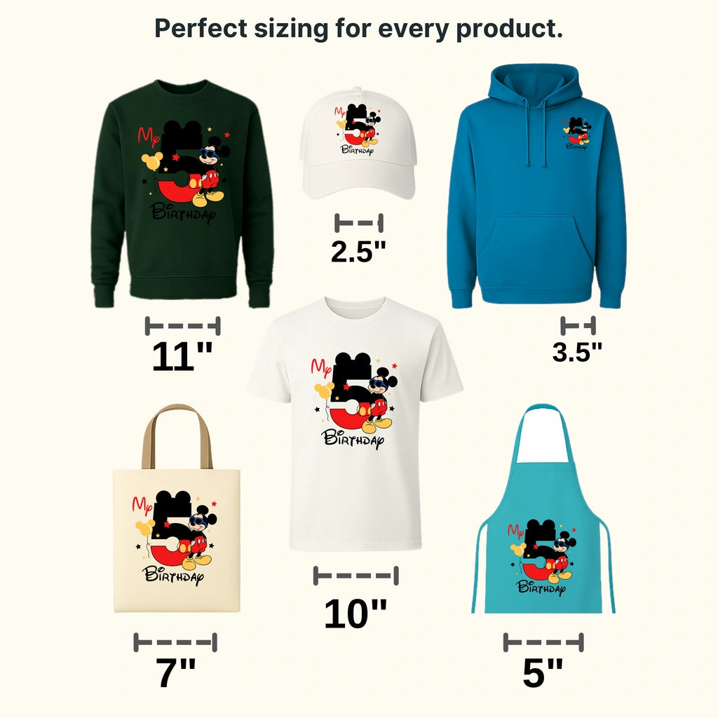 My 5 Birthday Disney Designs - DTF Heat Transfers