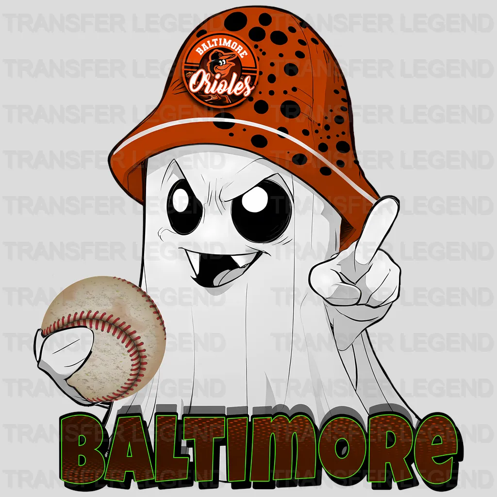 Baltimore Orioles MLB Cute Ghost With Hat Halloween - DTF Iron On Transfer