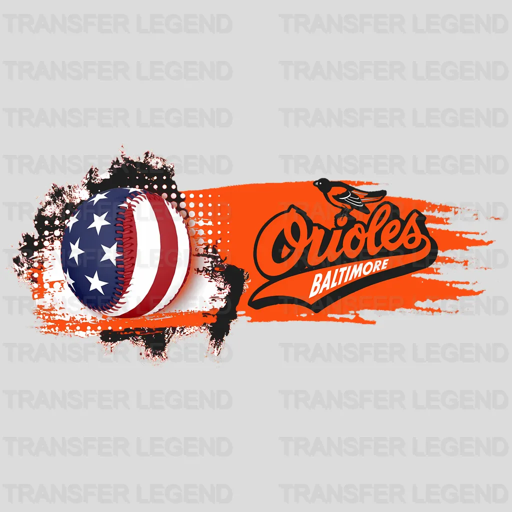 Baltimore Orioles MLB Logo With Us Flag Background - DTF Iron On Transfer