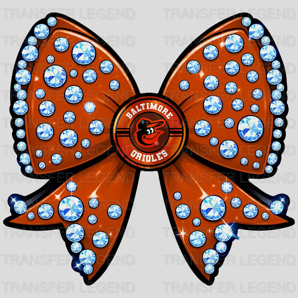 Baltimore Orioles MLB Glitter Sequin Orange Bow Ribbon - DTF Iron On Transfer