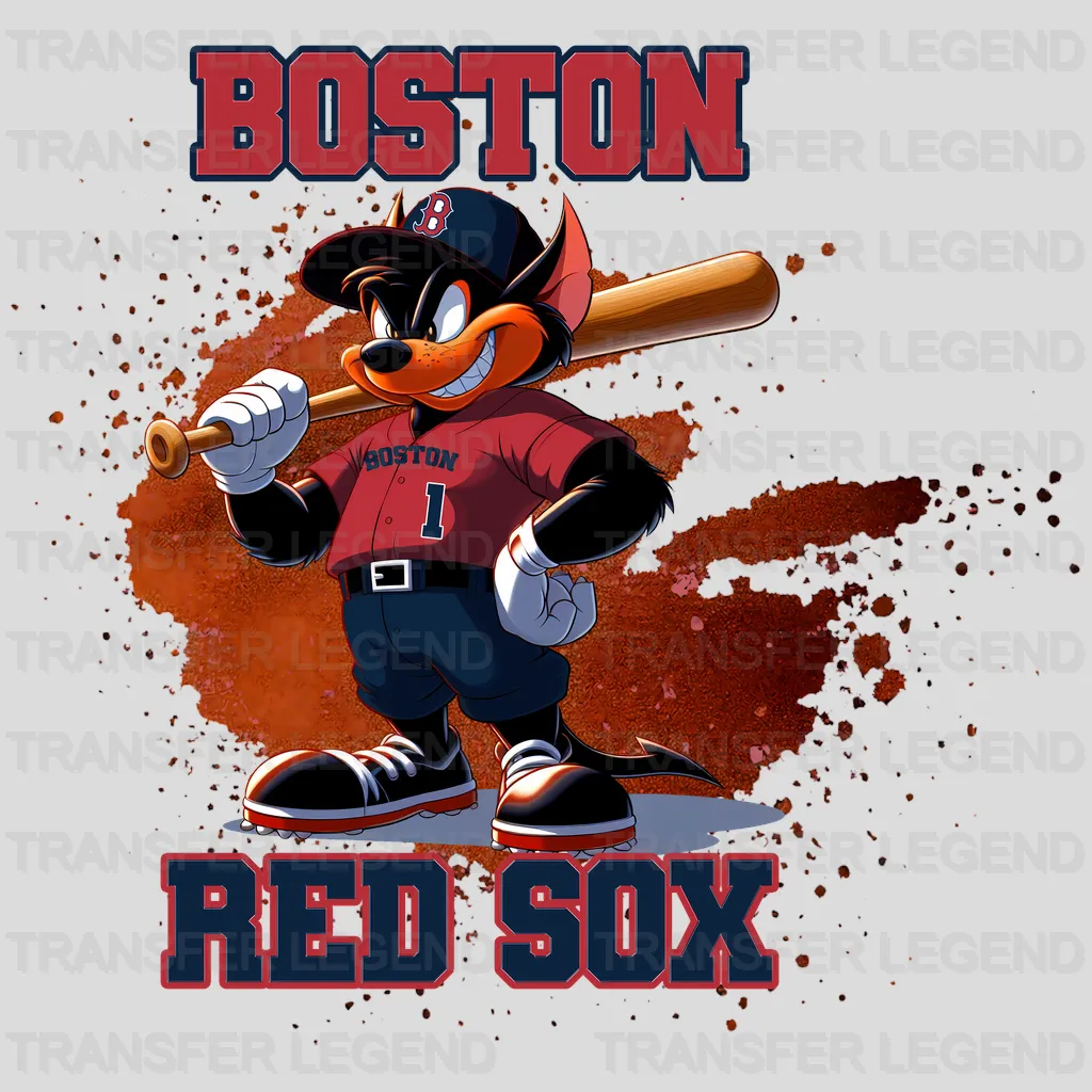 Boston Red Sox MLB Cartoon Kid Player Batting - DTF Iron On Transfer