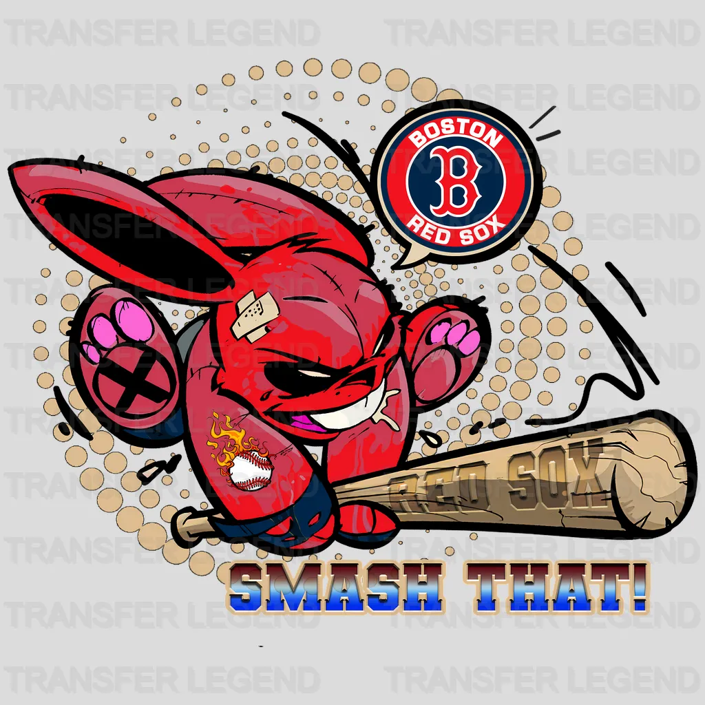 Boston Red Sox MLB Cartoon Bunny Batter Mascot - DTF Iron On Transfer