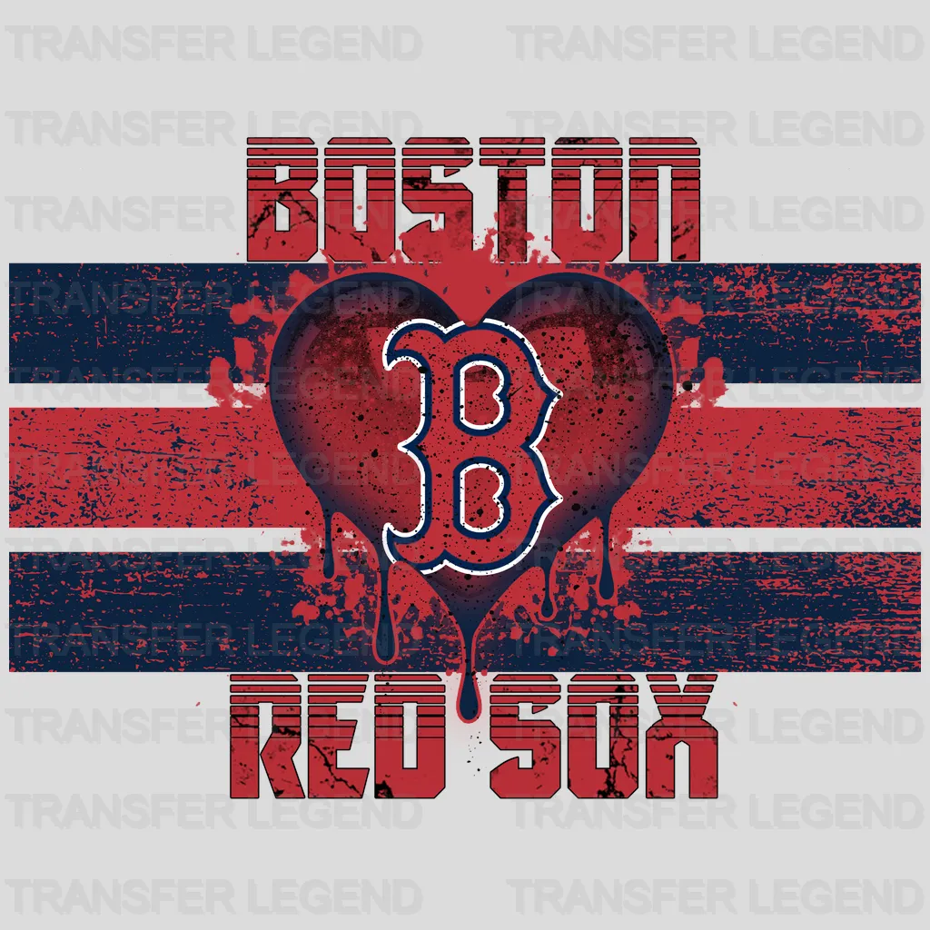 Boston Red Sox MLB Distressed Flag Heart Shape - DTF Iron On Transfer