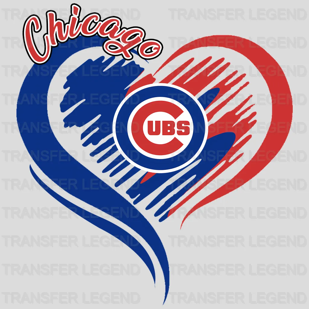 Chicago Cubs MLB Swirl Heart Shape Artistic Logo - DTF Iron On Transfer