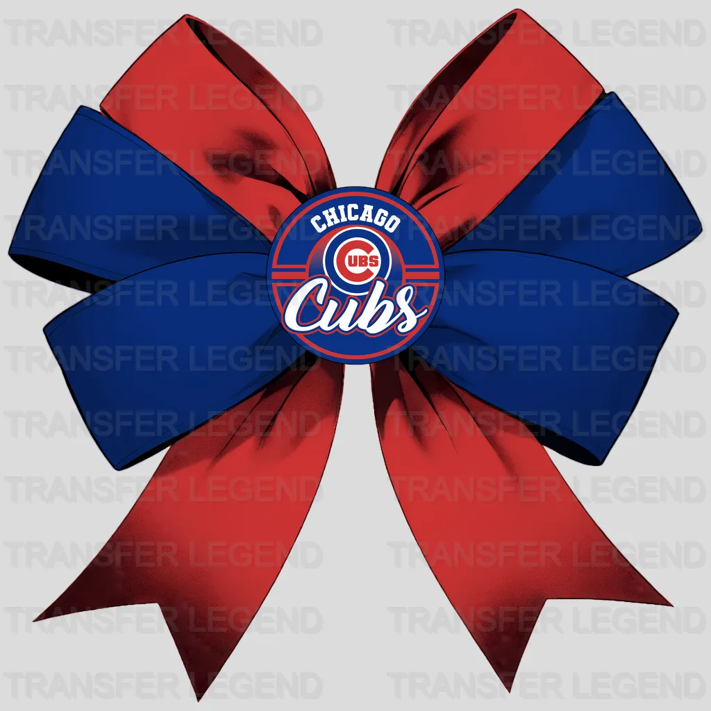Chicago Cubs MLB Elegant Red & Blue Bow Ribbon Knot - DTF Iron On Transfer