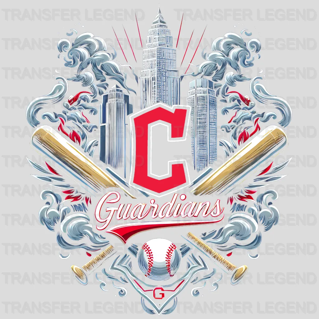Cleveland Guardians MLB Crossed Bats Shield Emblem - DTF Iron On Transfer