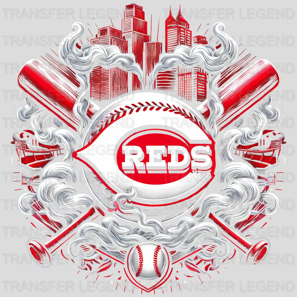 Cincinnati Reds MLB Crossed Bats Shield Emblem - DTF Iron On Transfer