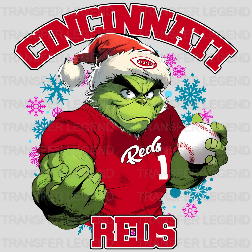 Cincinnati Reds MLB Grinch Christmas Santa Hat Art - DTF Iron On Transfer
