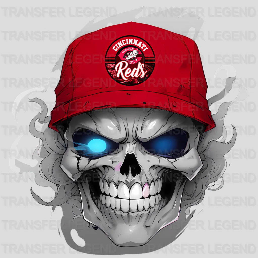 Cincinnati Reds MLB Skull With Cap & Smoke Effect - DTF Iron On Transfer